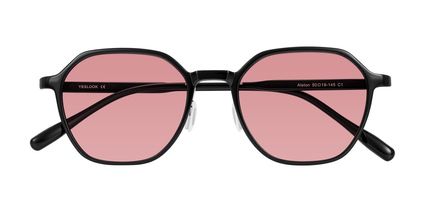 Folded Front of Alston in Black with Medium Garnet Tinted Lenses