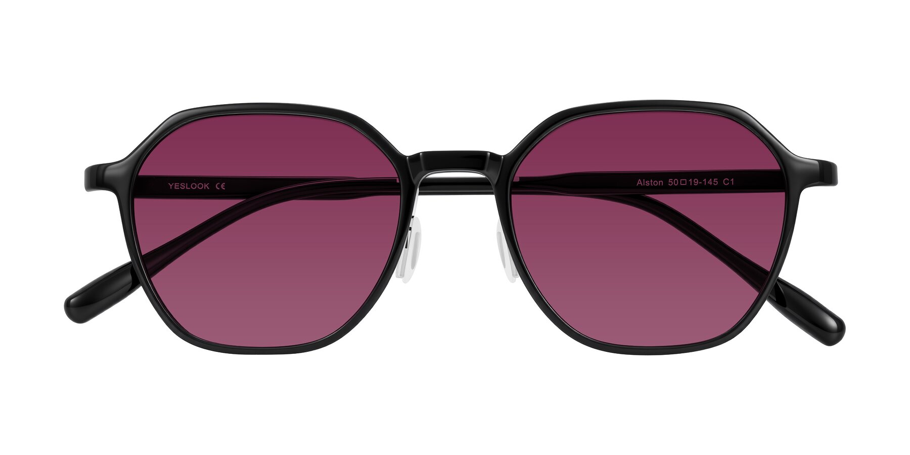 Folded Front of Alston in Black with Wine Tinted Lenses