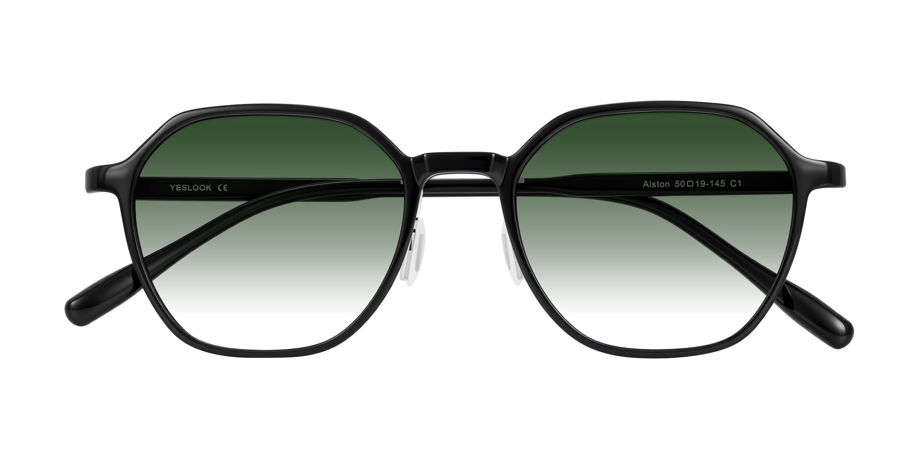 Folded Front of Alston in Black with Green Gradient Lenses