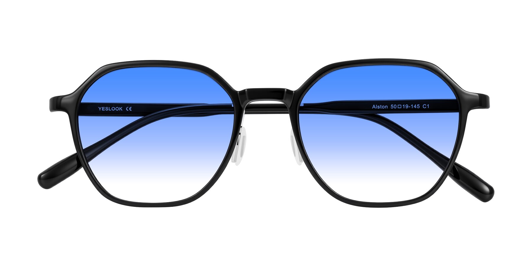 Folded Front of Alston in Black with Blue Gradient Lenses