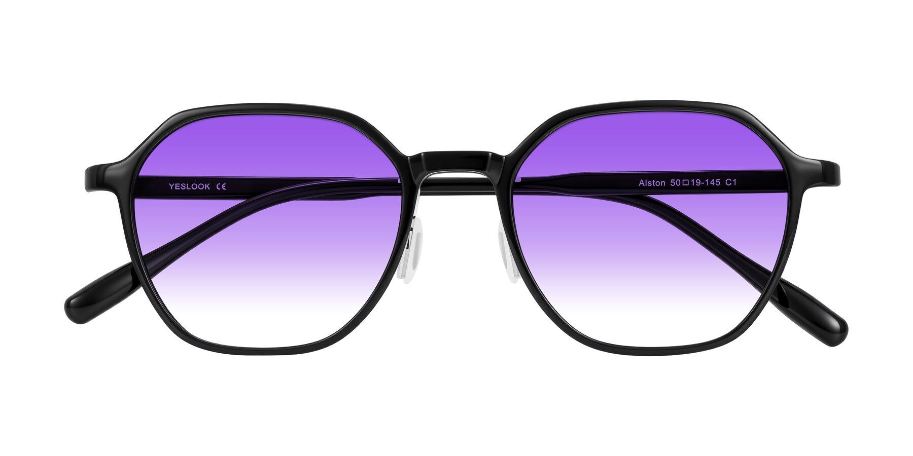 Folded Front of Alston in Black with Purple Gradient Lenses