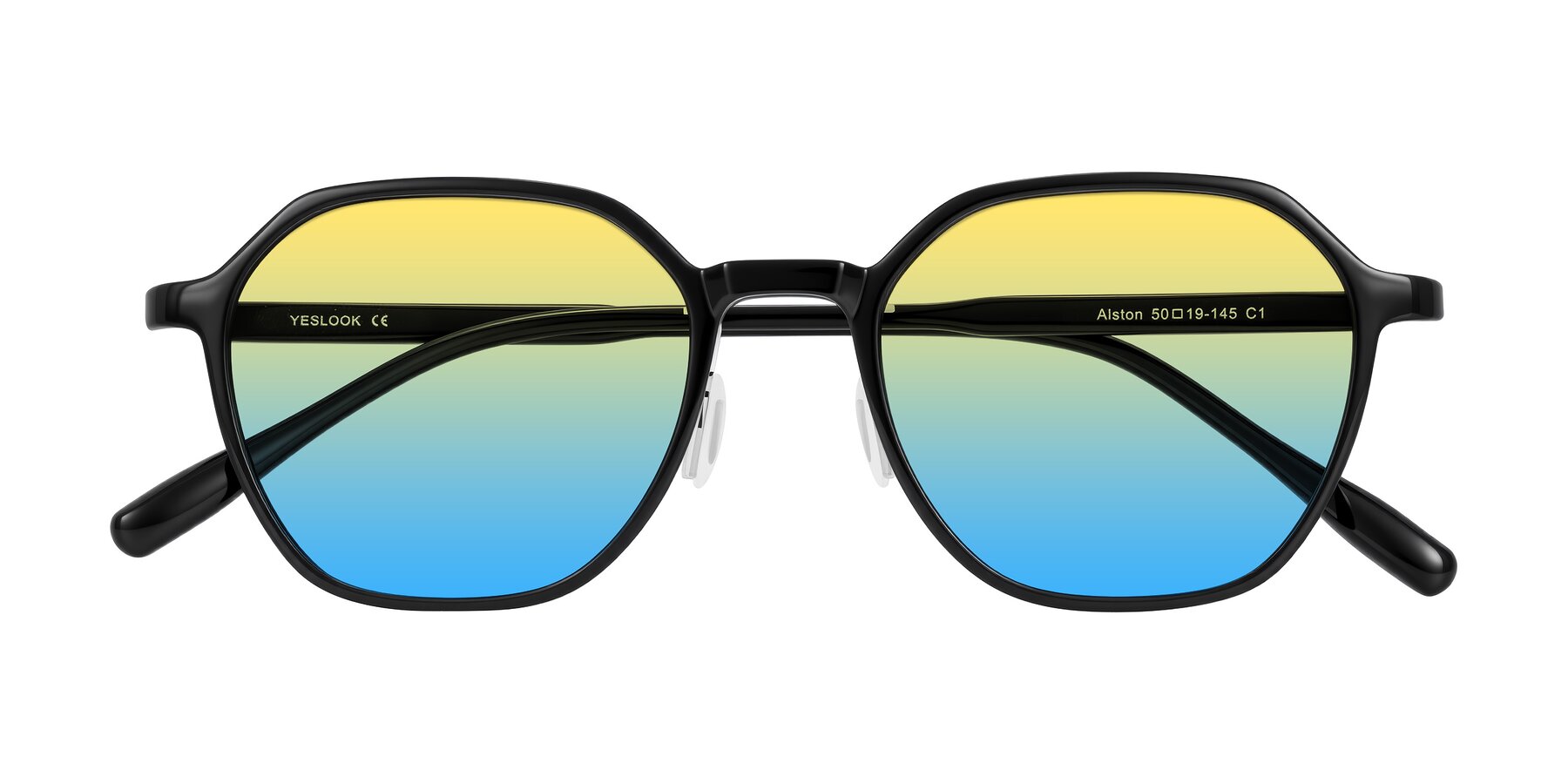 Folded Front of Alston in Black with Yellow / Blue Gradient Lenses