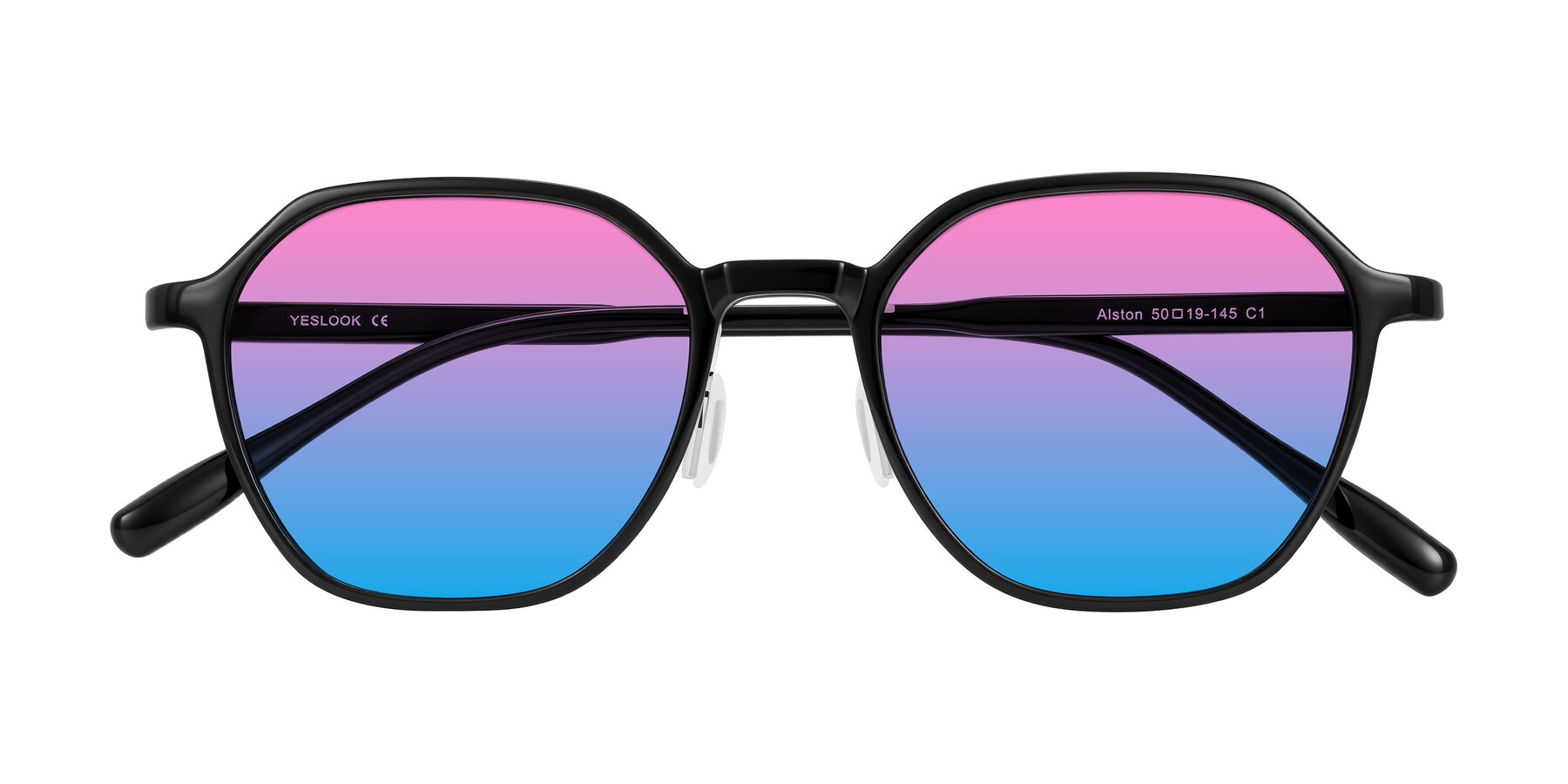 Folded Front of Alston in Black with Pink / Blue Gradient Lenses