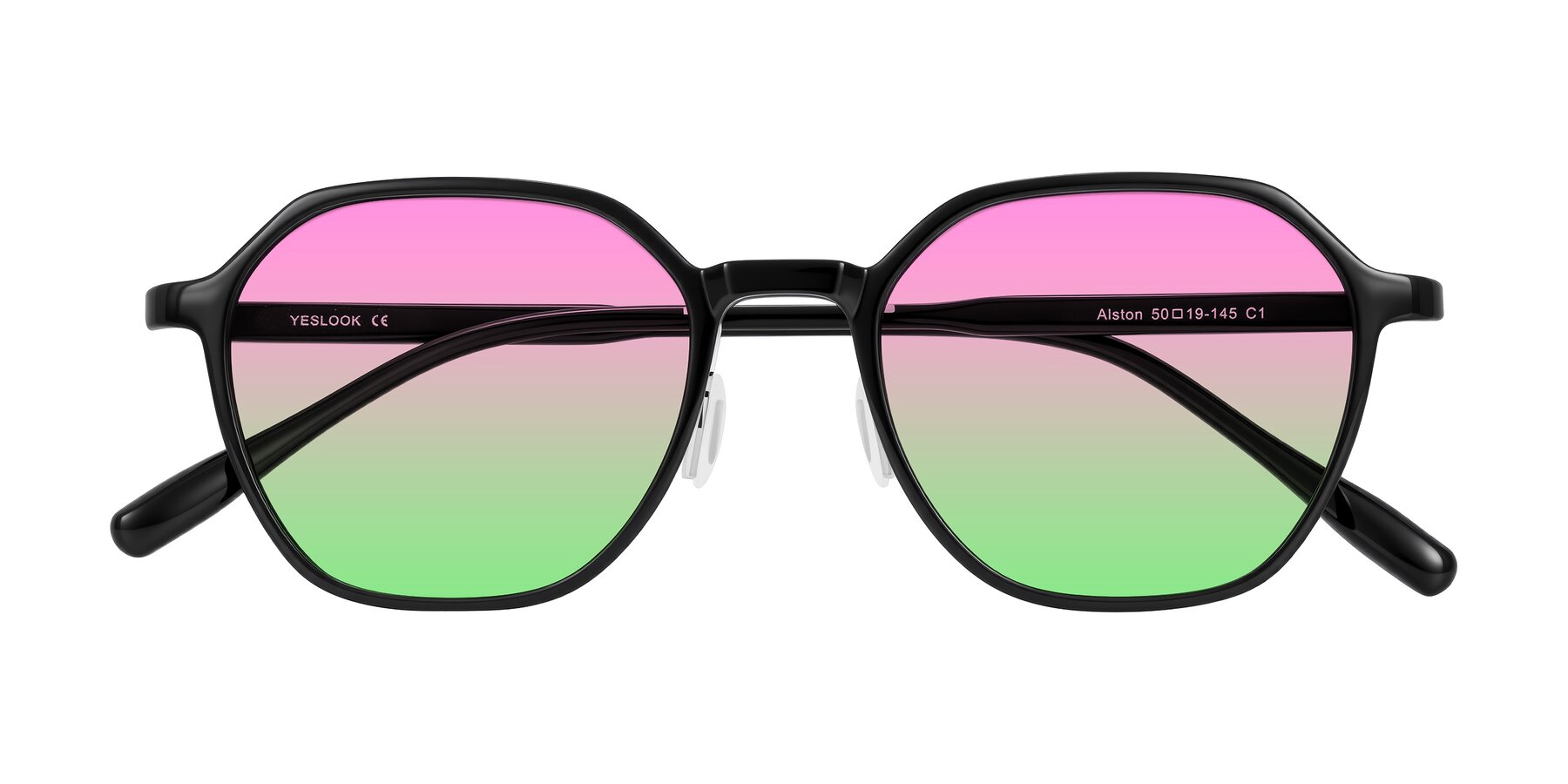 Folded Front of Alston in Black with Pink / Green Gradient Lenses