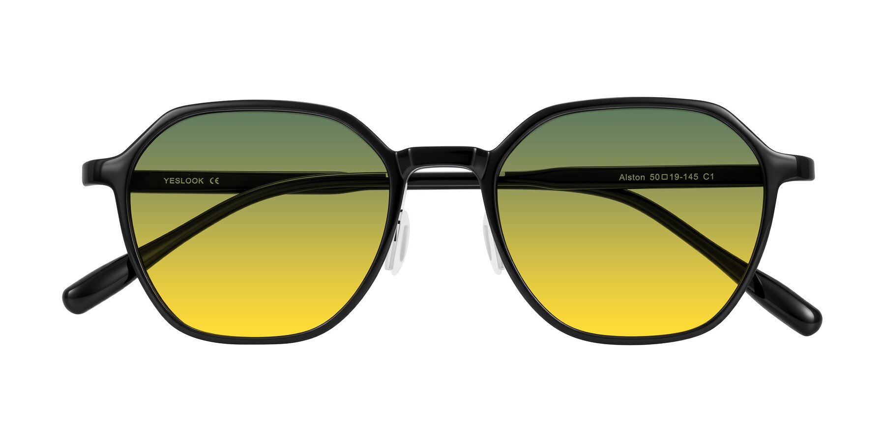 Folded Front of Alston in Black with Green / Yellow Gradient Lenses