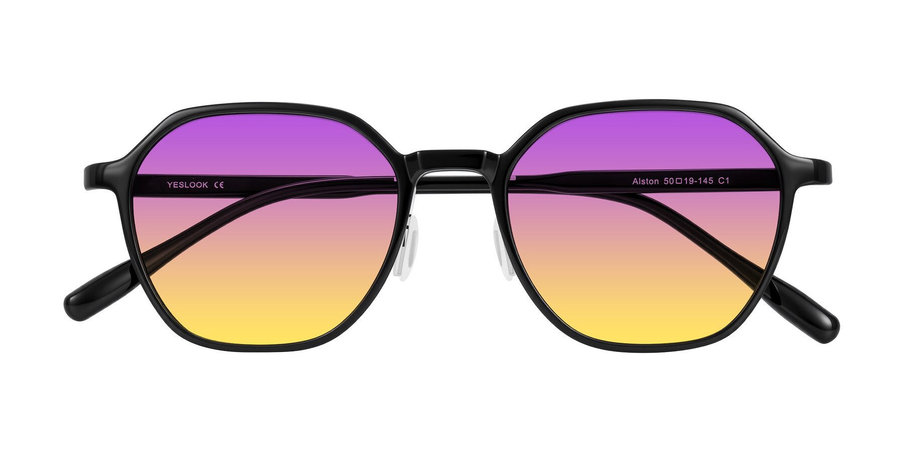 Folded Front of Alston in Black with Purple / Yellow Gradient Lenses
