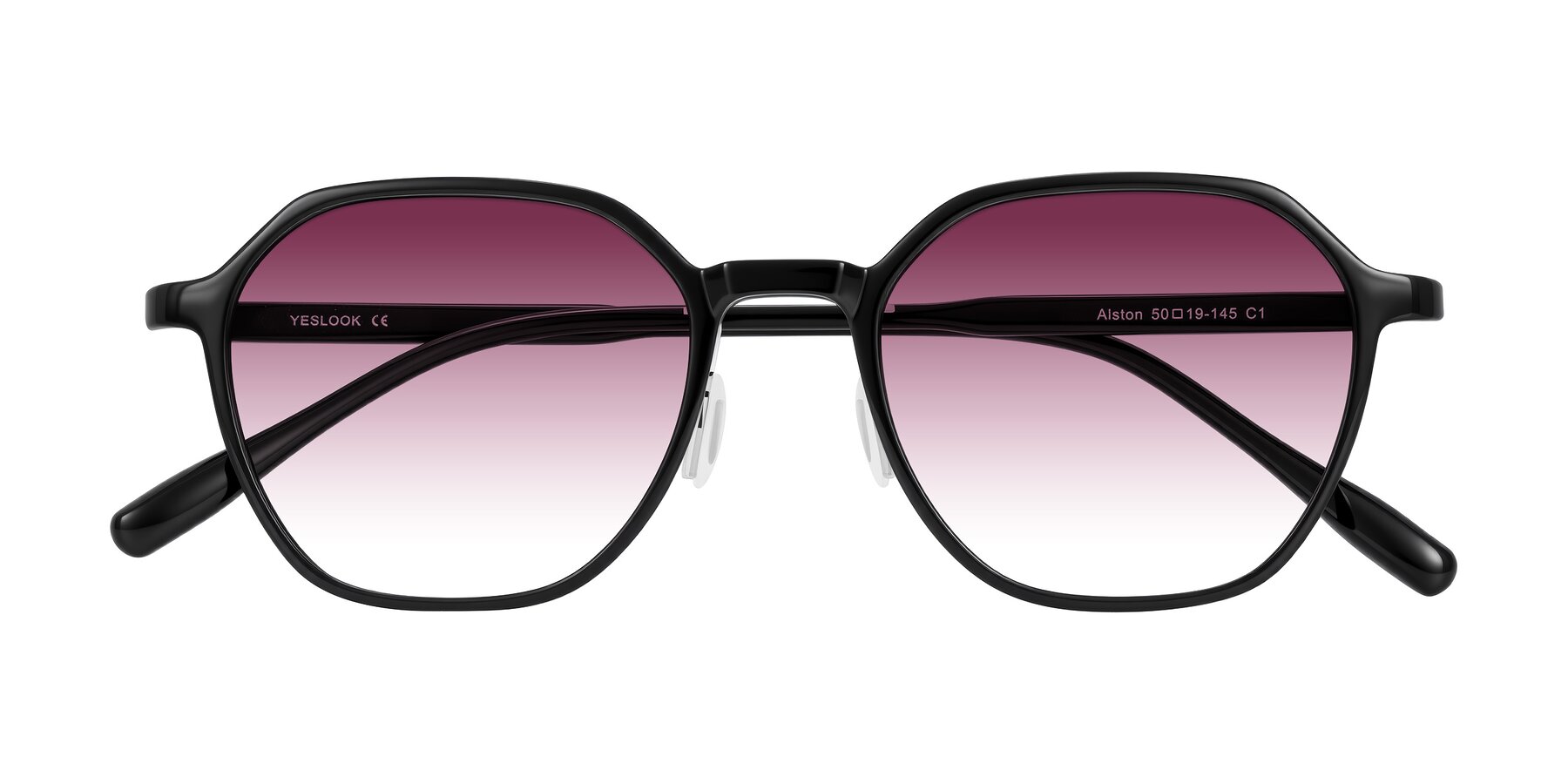 Folded Front of Alston in Black with Wine Gradient Lenses