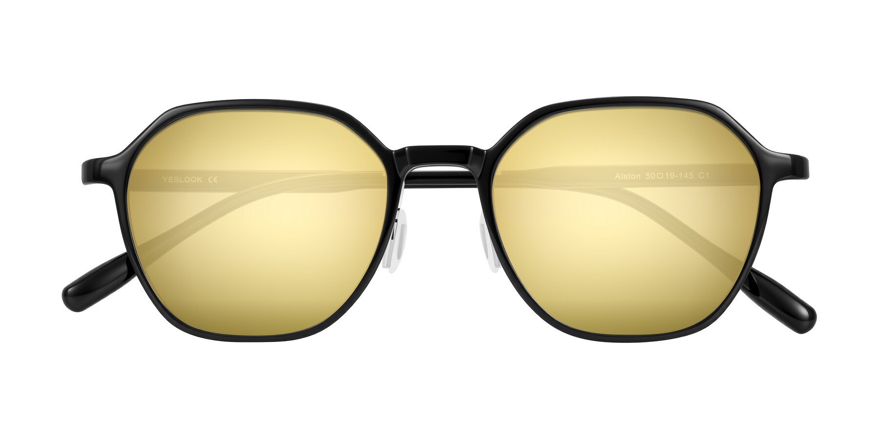 Folded Front of Alston in Black with Gold Mirrored Lenses