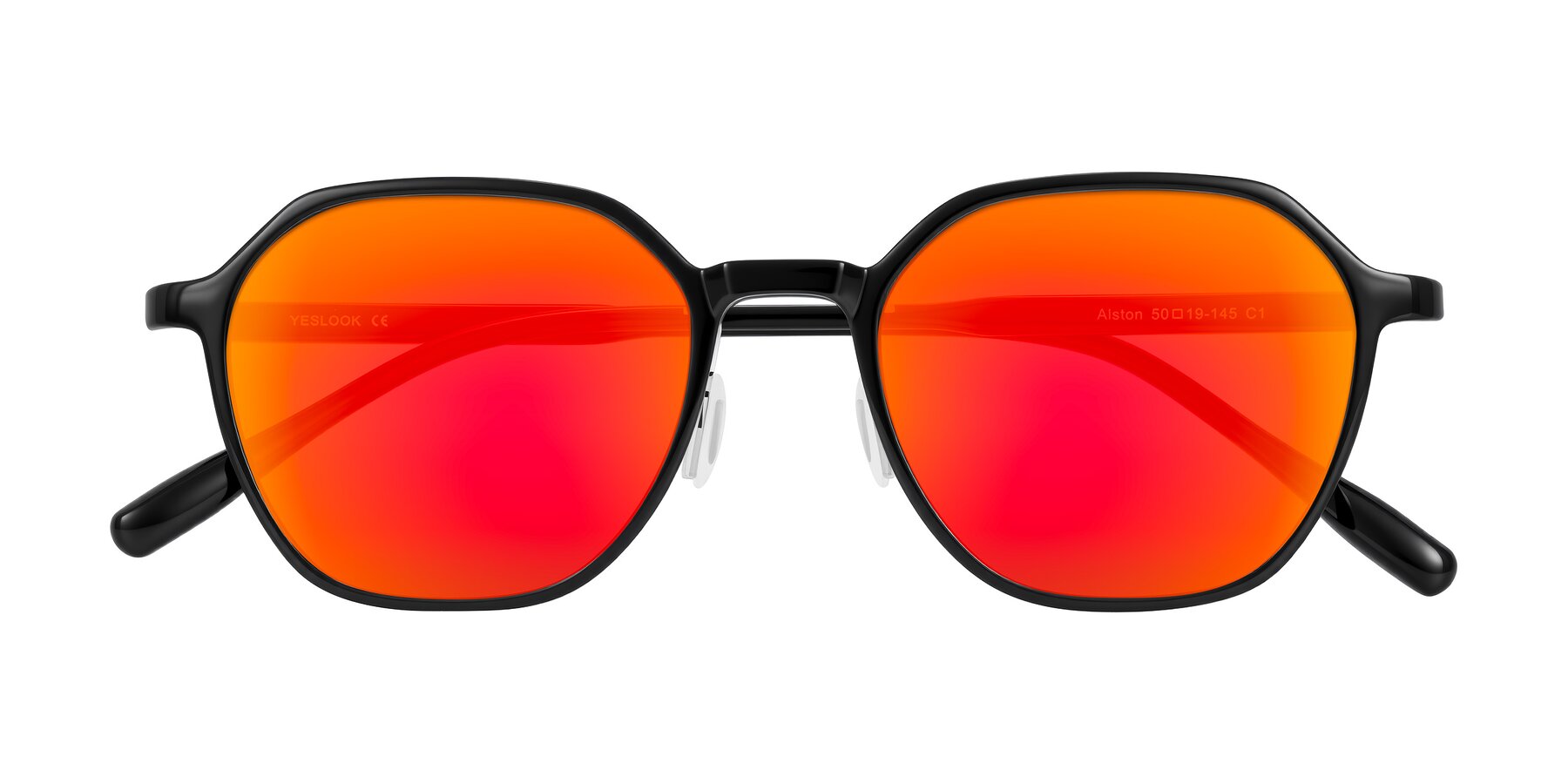Folded Front of Alston in Black with Red Gold Mirrored Lenses
