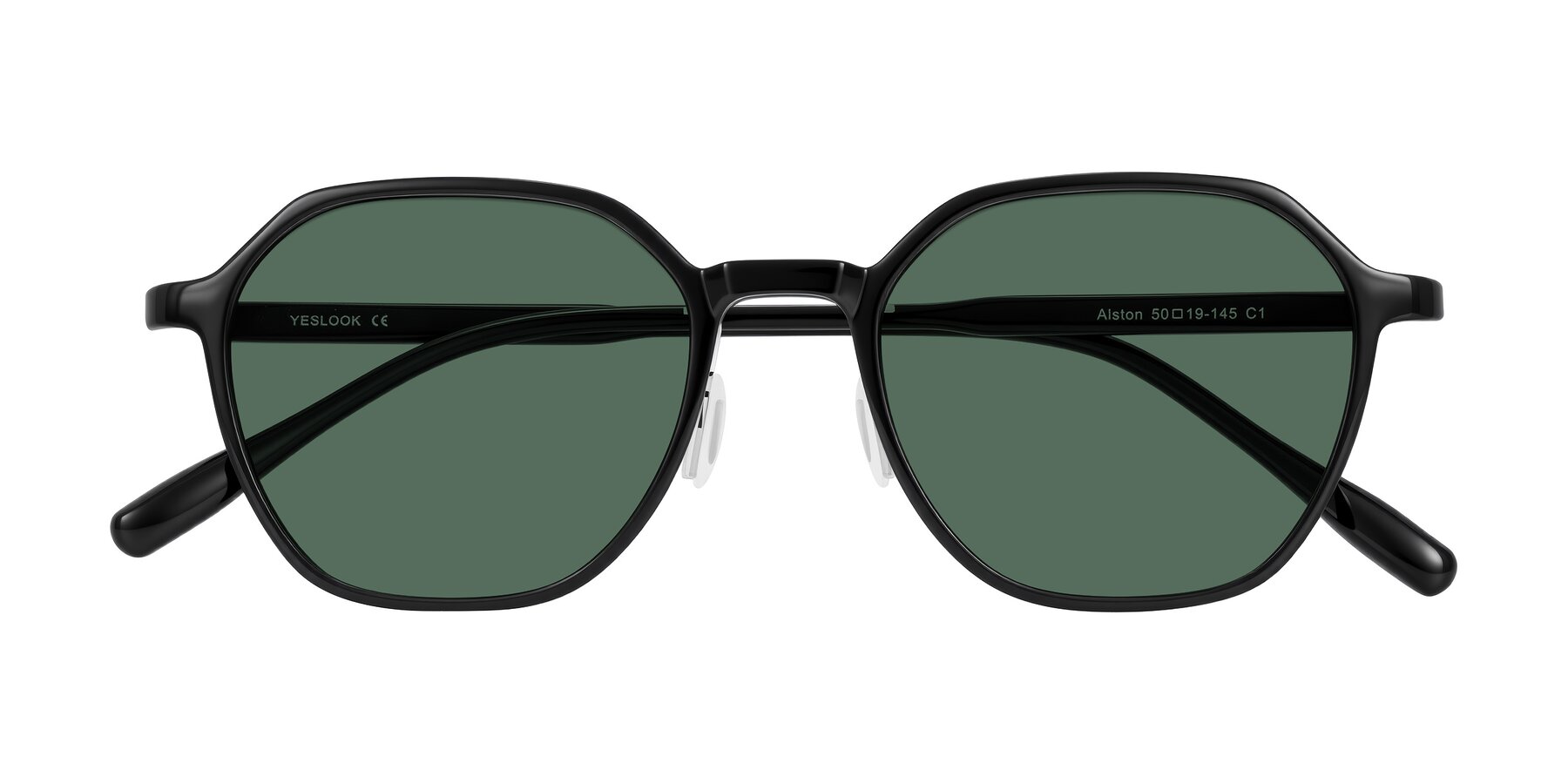 Folded Front of Alston in Black with Green Polarized Lenses