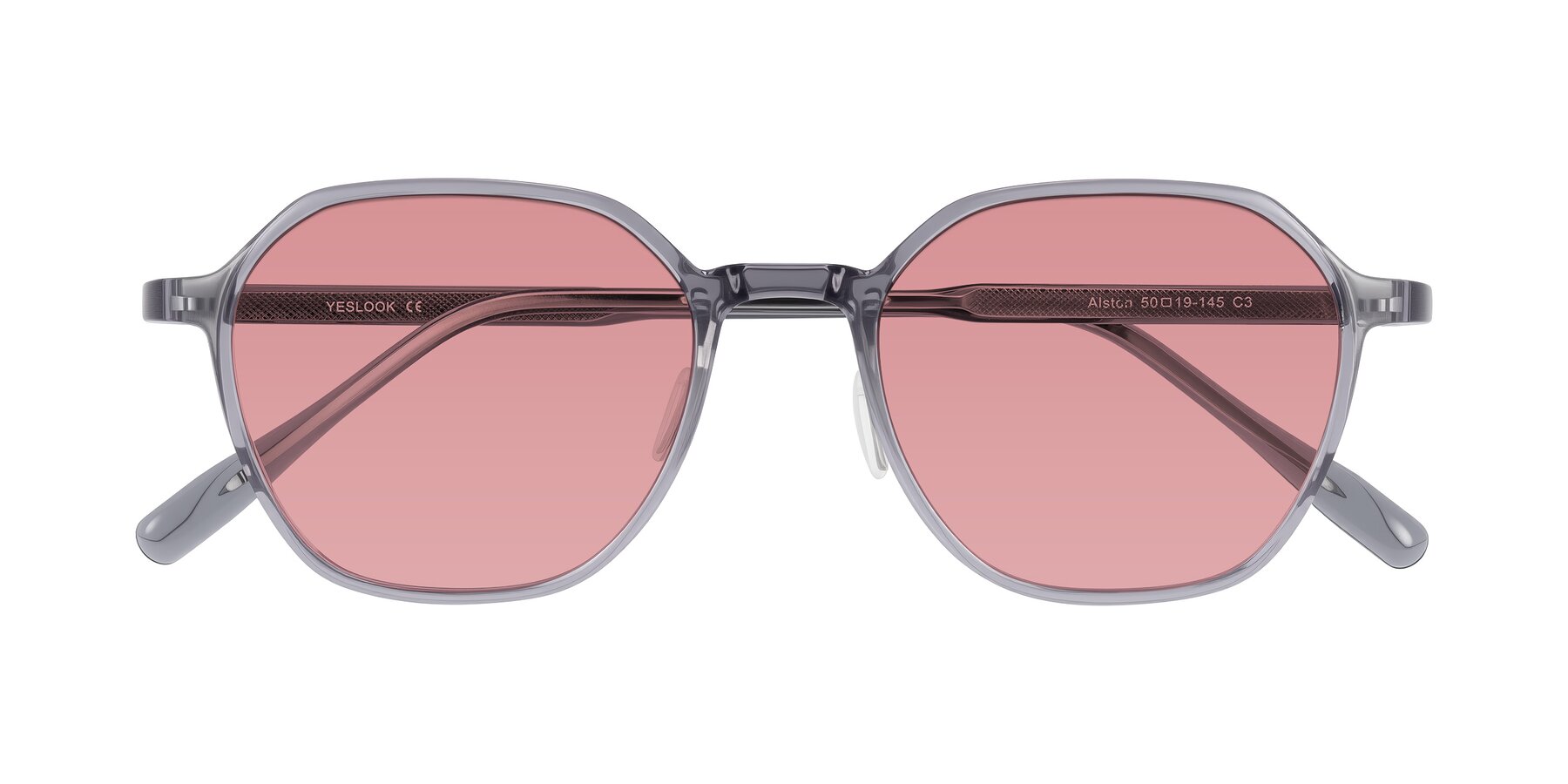Folded Front of Alston in Light Purple with Medium Garnet Tinted Lenses