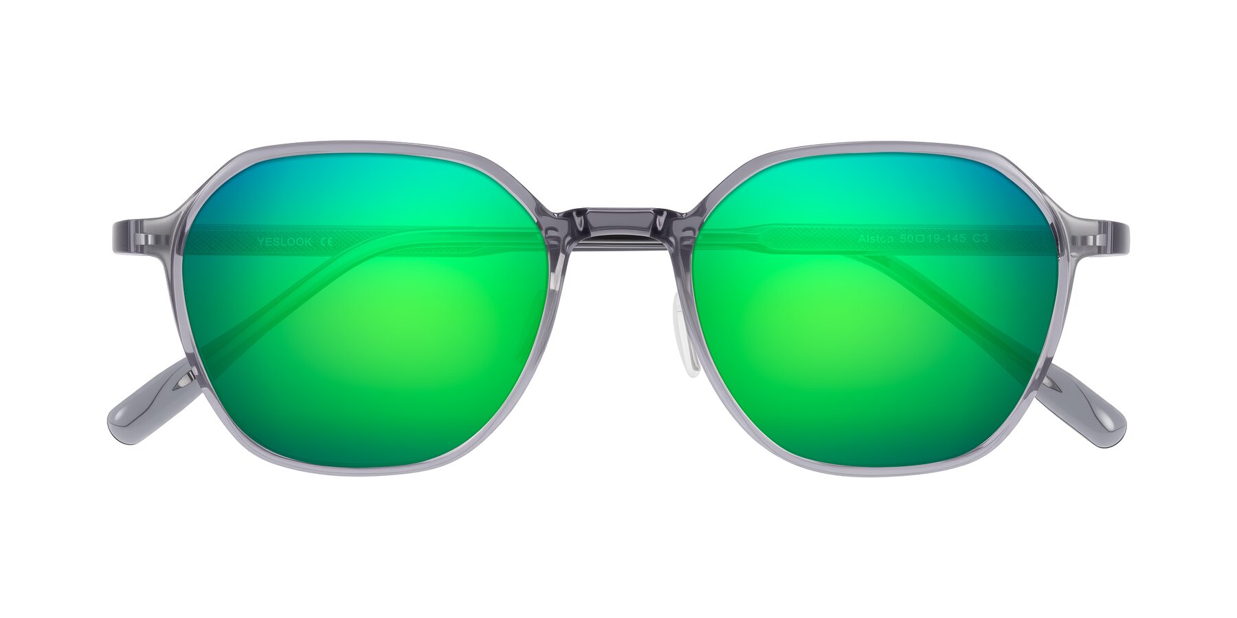 Folded Front of Alston in Light Purple with Green Mirrored Lenses