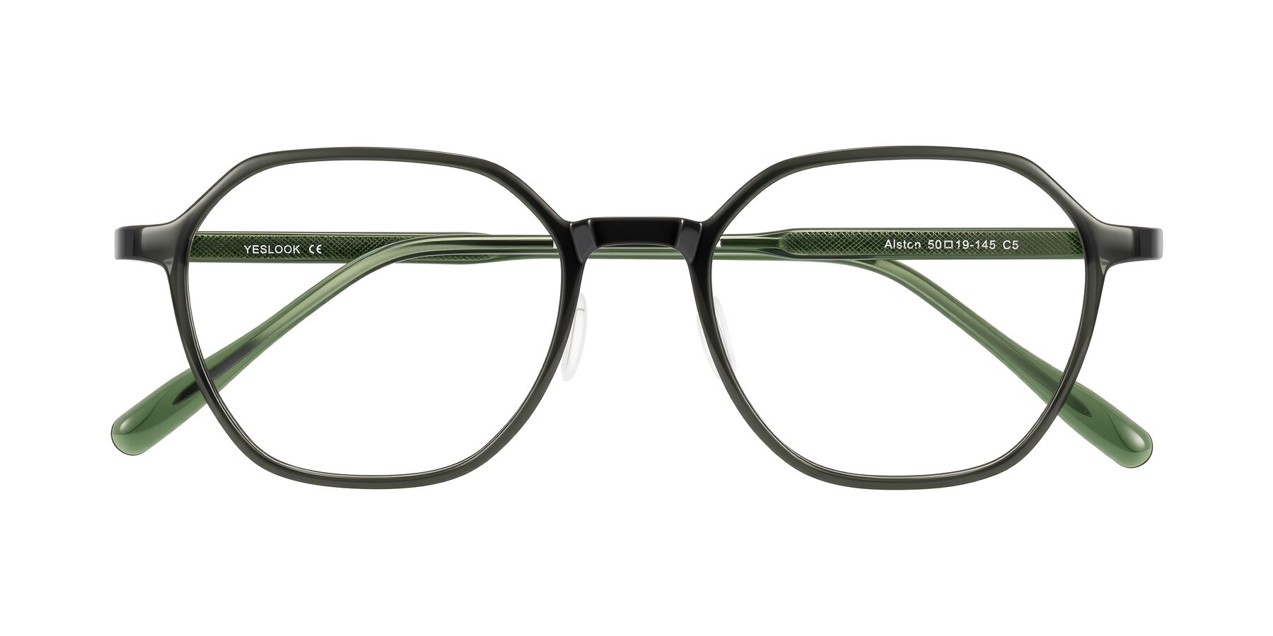 Folded Front of Alston in Dark Green with Clear Eyeglass Lenses