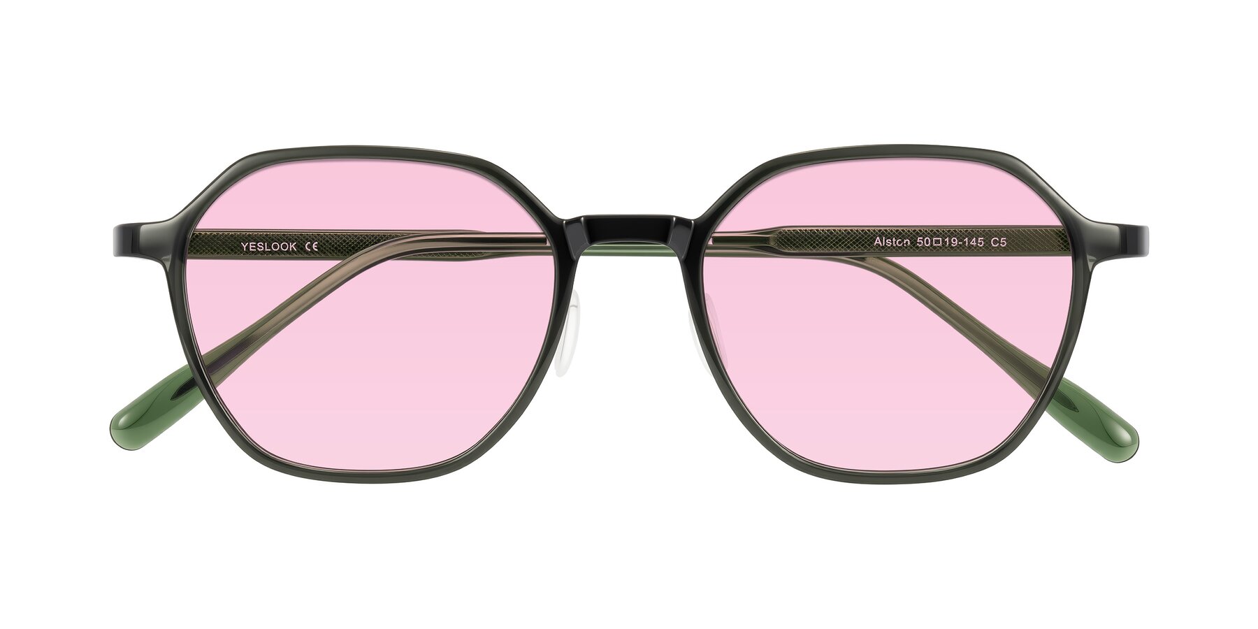 Folded Front of Alston in Dark Green with Light Pink Tinted Lenses