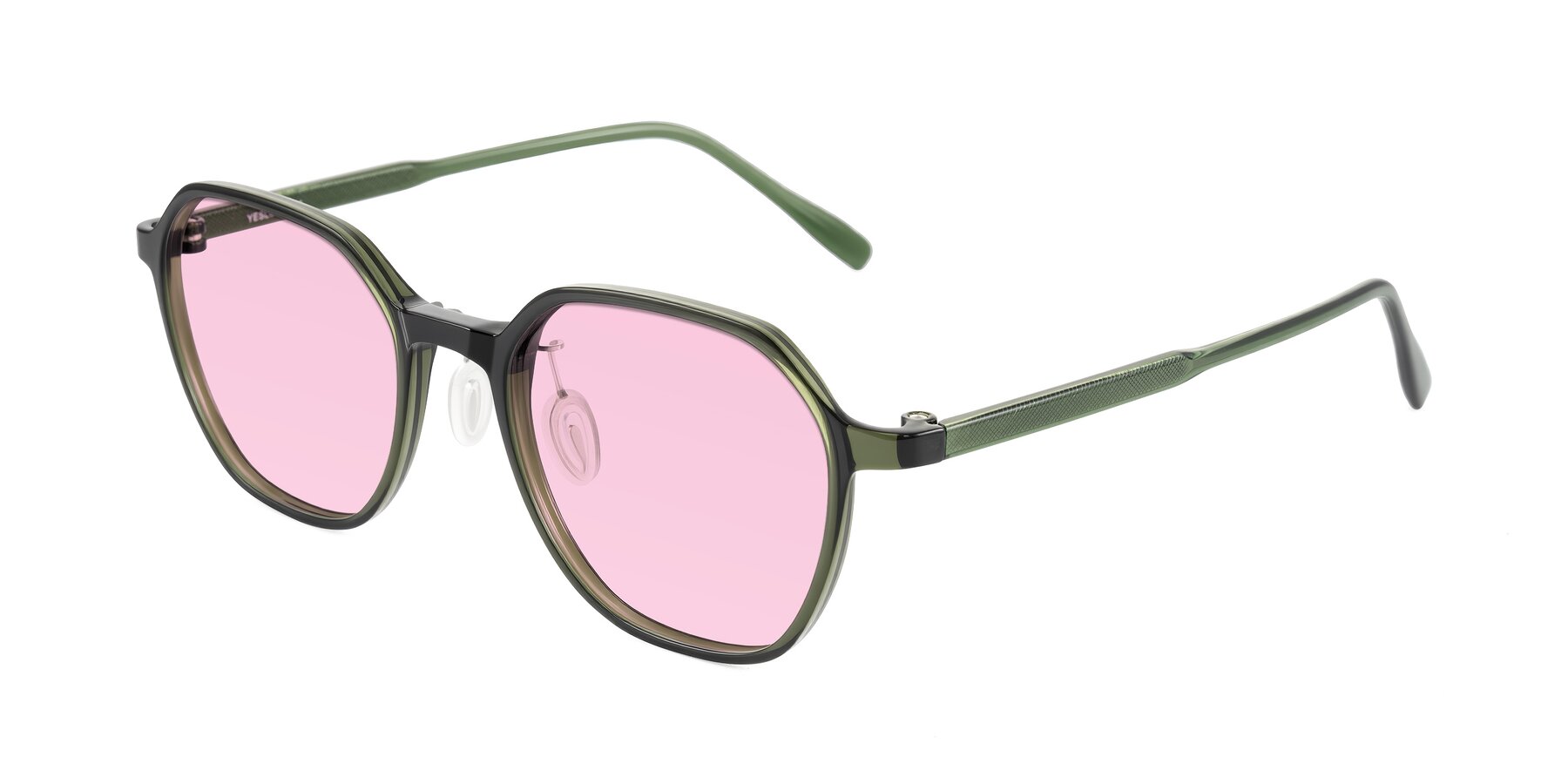 Angle of Alston in Dark Green with Light Pink Tinted Lenses