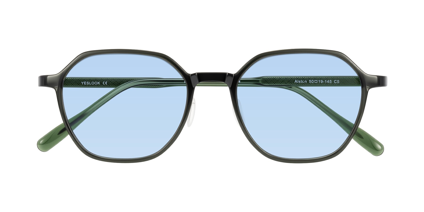 Folded Front of Alston in Dark Green with Light Blue Tinted Lenses