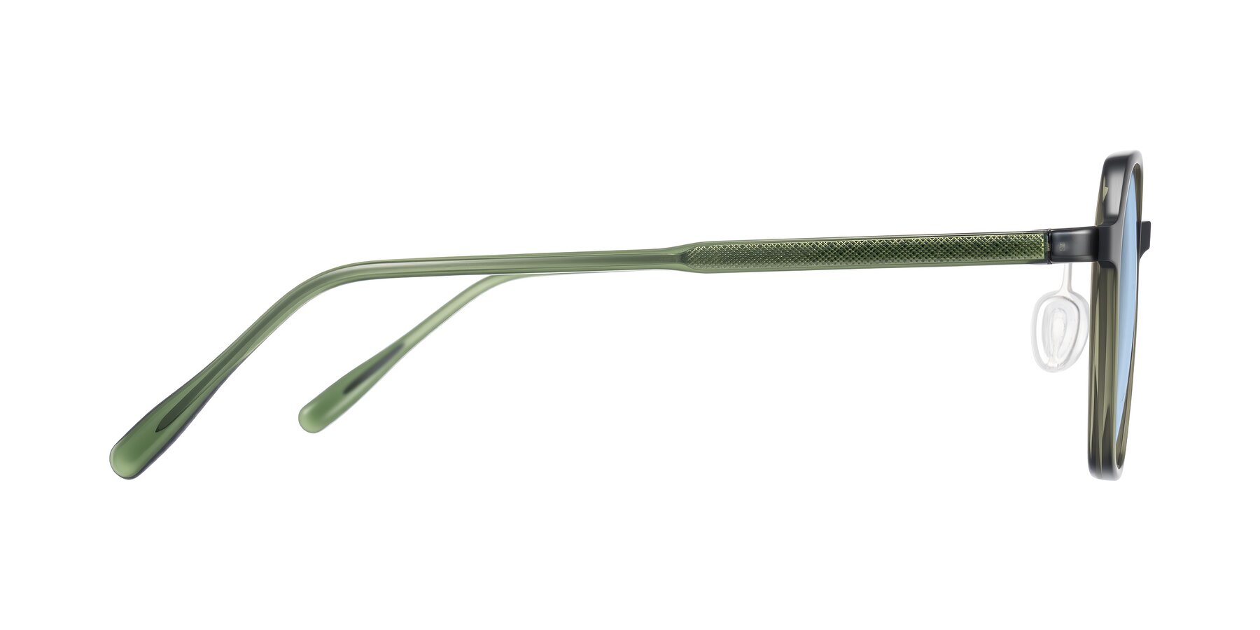 Side of Alston in Dark Green with Light Blue Tinted Lenses