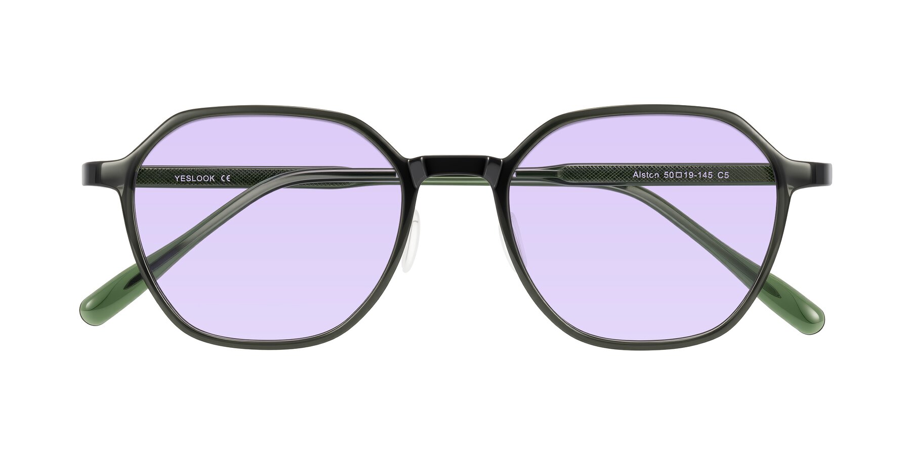 Folded Front of Alston in Dark Green with Light Purple Tinted Lenses