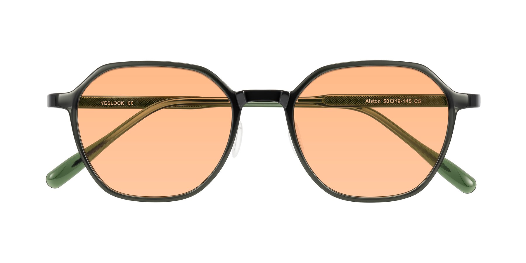 Folded Front of Alston in Dark Green with Light Orange Tinted Lenses