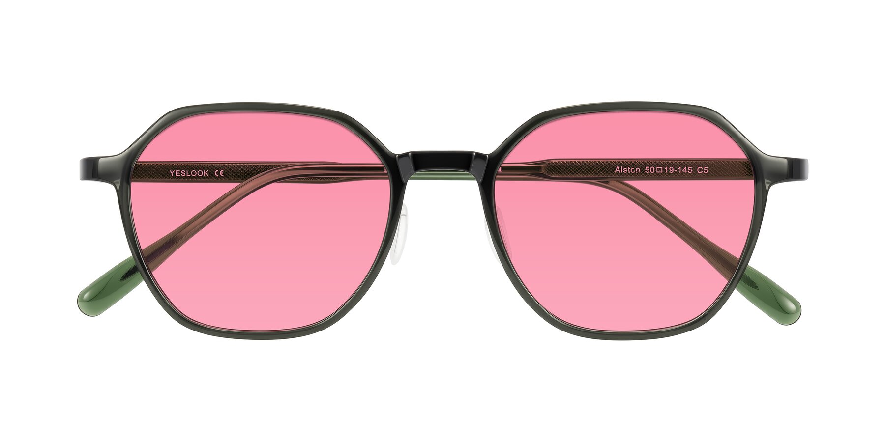 Folded Front of Alston in Dark Green with Pink Tinted Lenses