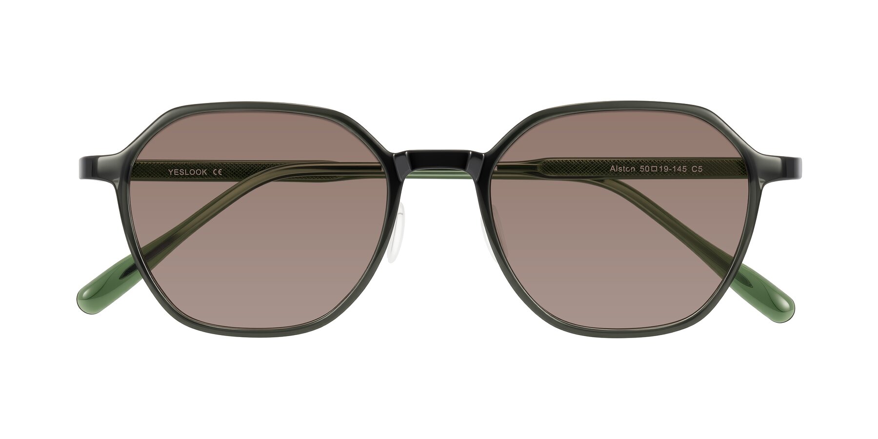 Folded Front of Alston in Dark Green with Medium Brown Tinted Lenses