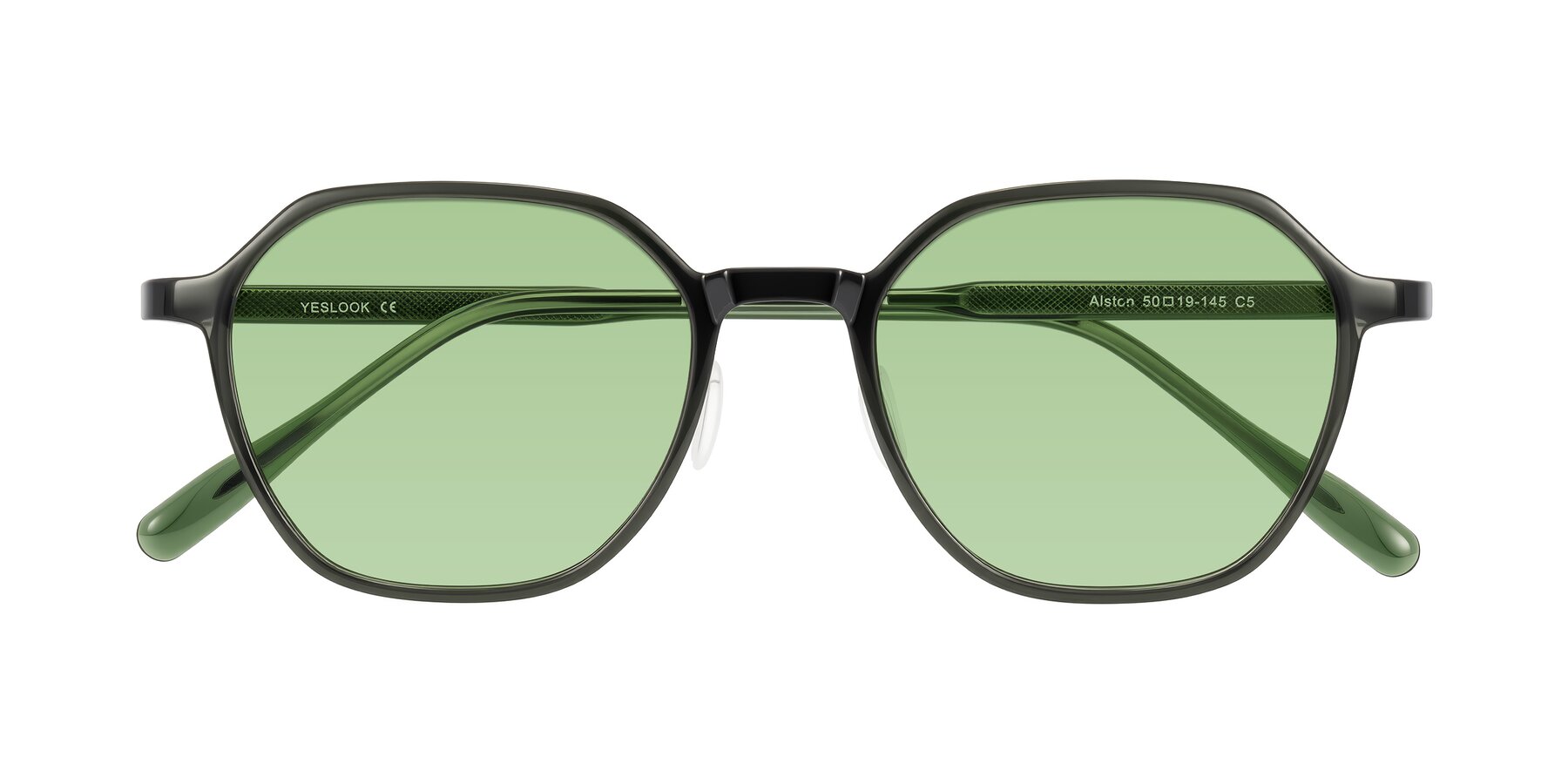 Folded Front of Alston in Dark Green with Medium Green Tinted Lenses