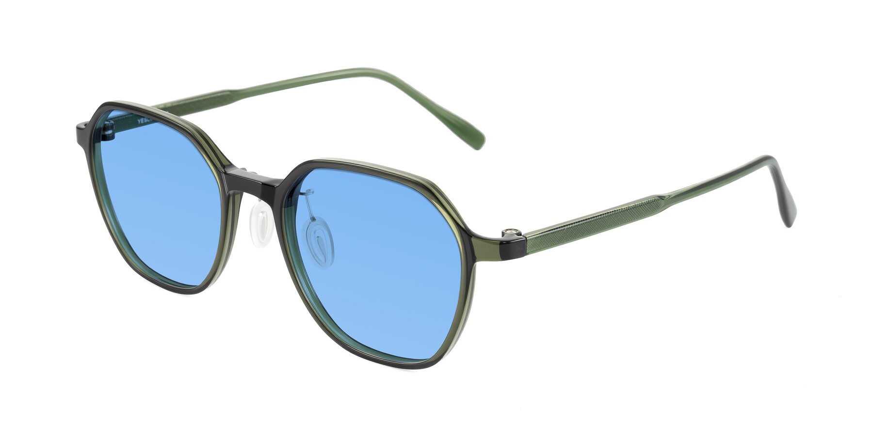 Angle of Alston in Dark Green with Medium Blue Tinted Lenses