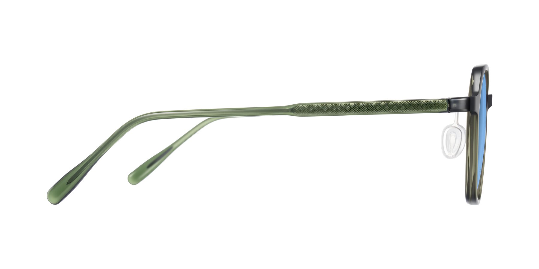 Side of Alston in Dark Green with Medium Blue Tinted Lenses