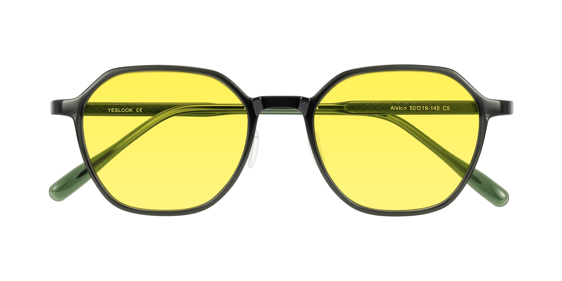 Folded Front of Alston in Dark Green with Medium Yellow Tinted Lenses
