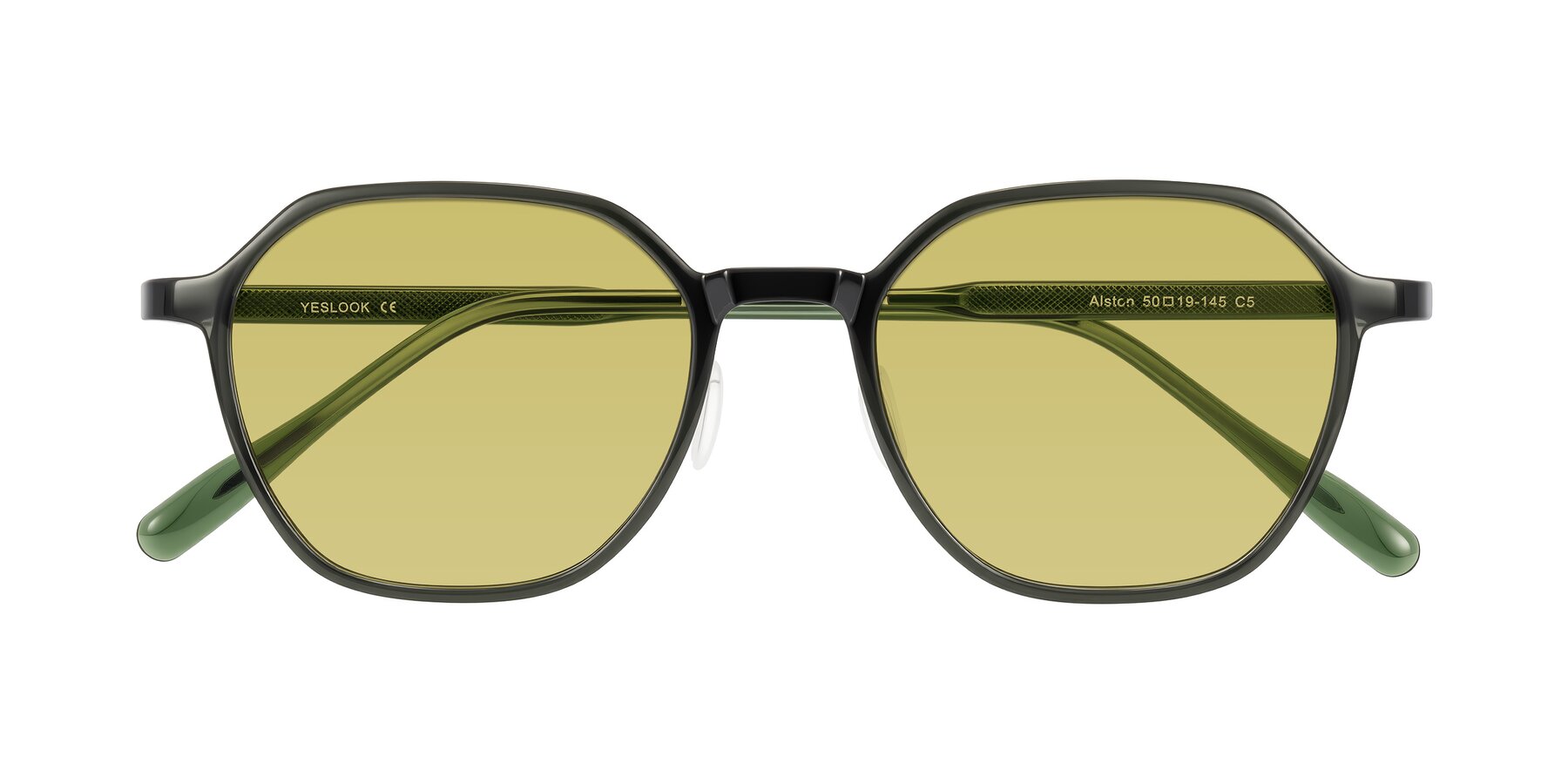 Folded Front of Alston in Dark Green with Medium Champagne Tinted Lenses