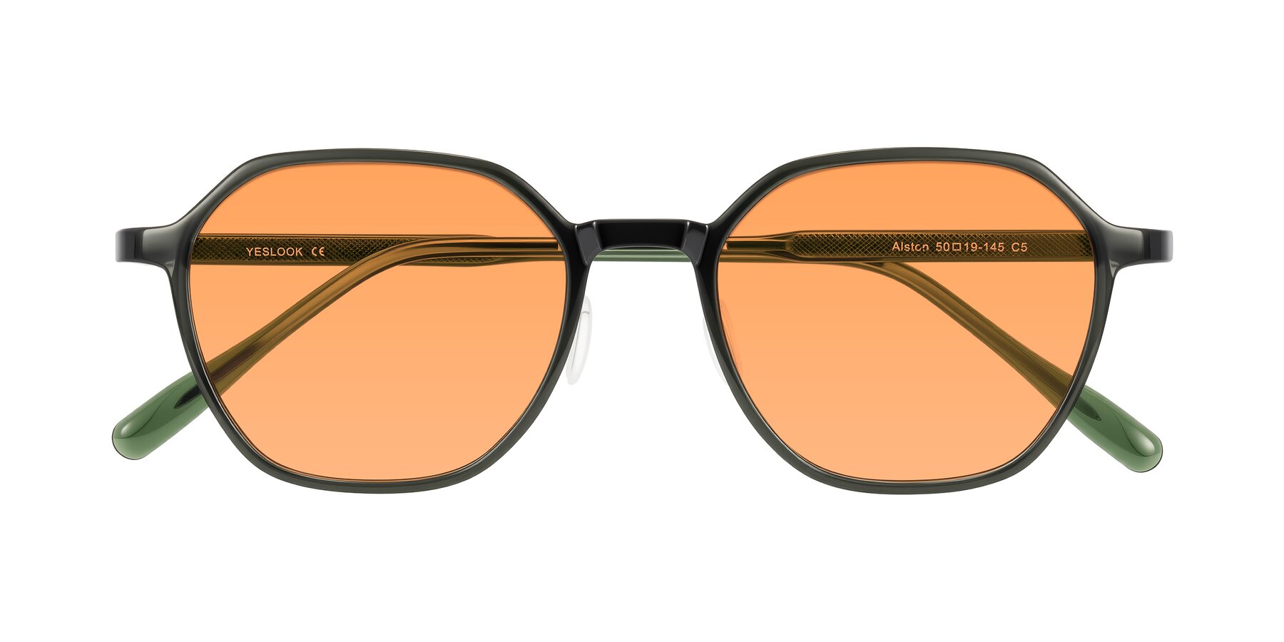 Folded Front of Alston in Dark Green with Medium Orange Tinted Lenses