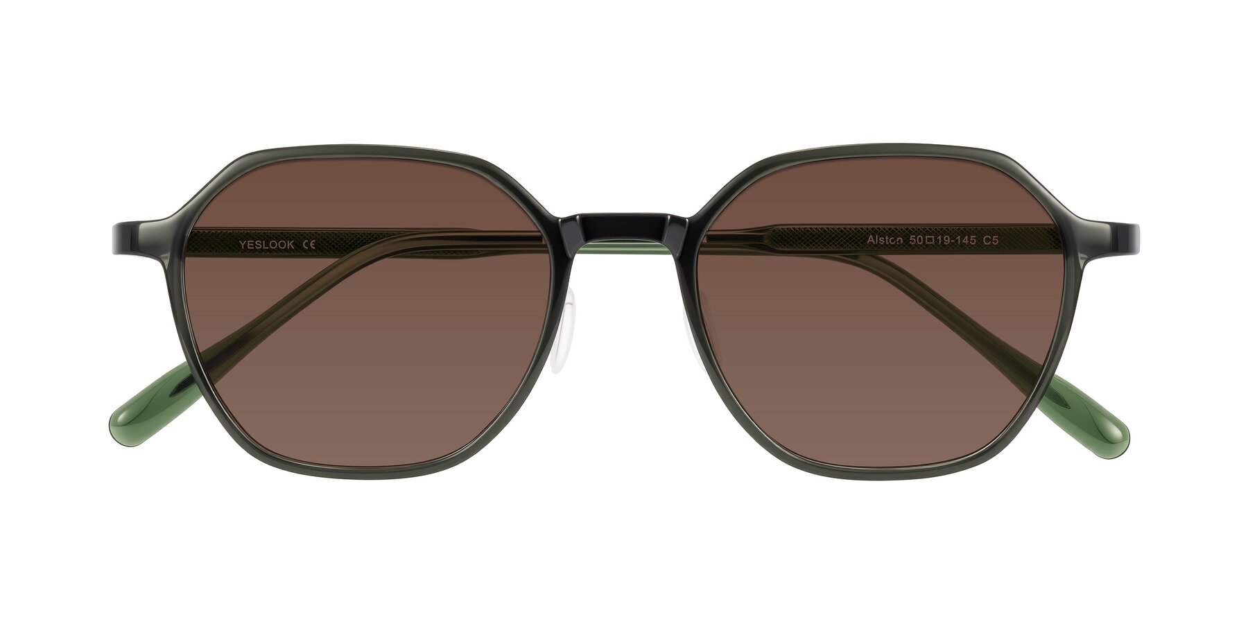 Folded Front of Alston in Dark Green with Brown Tinted Lenses