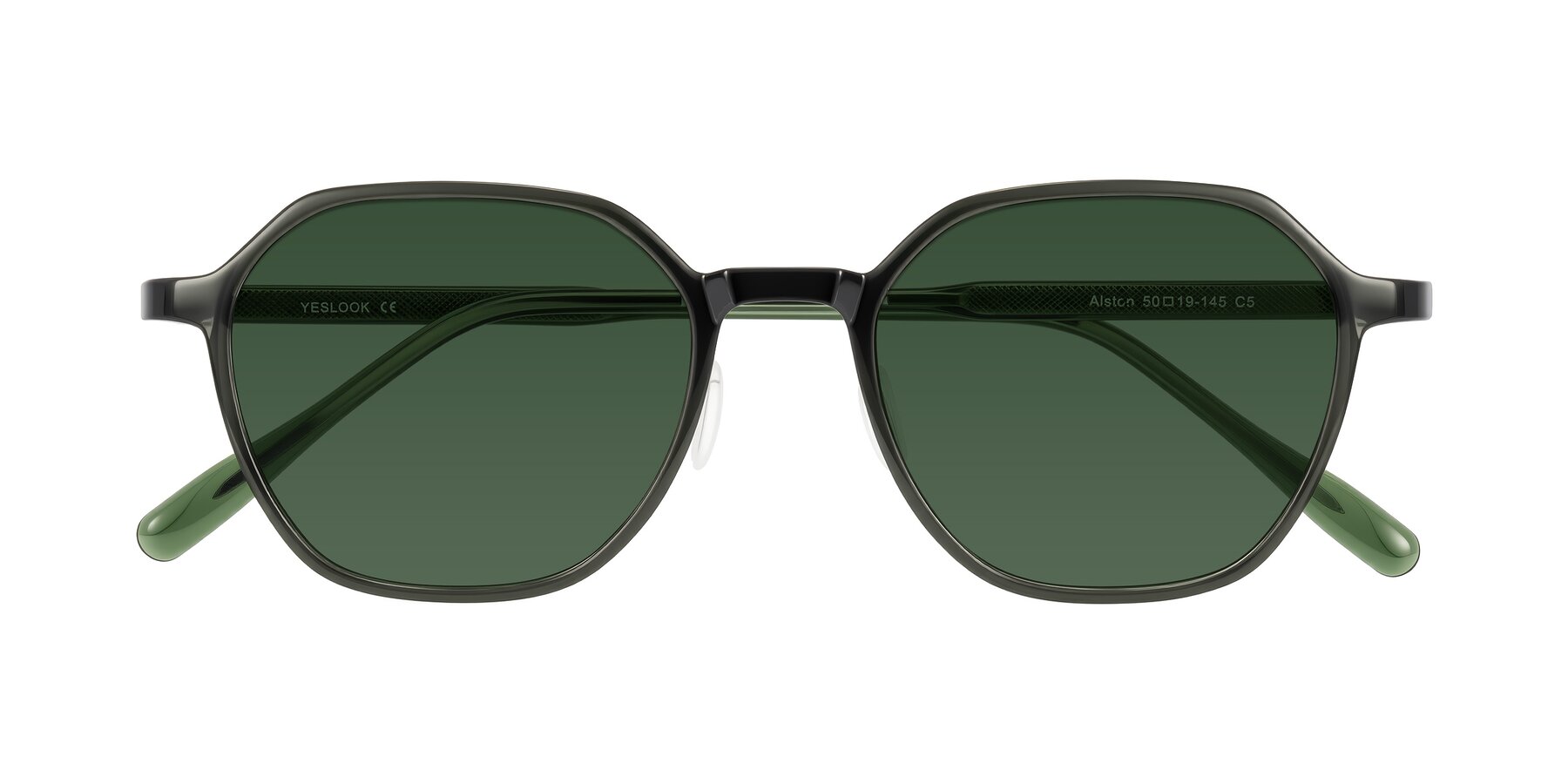 Folded Front of Alston in Dark Green with Green Tinted Lenses