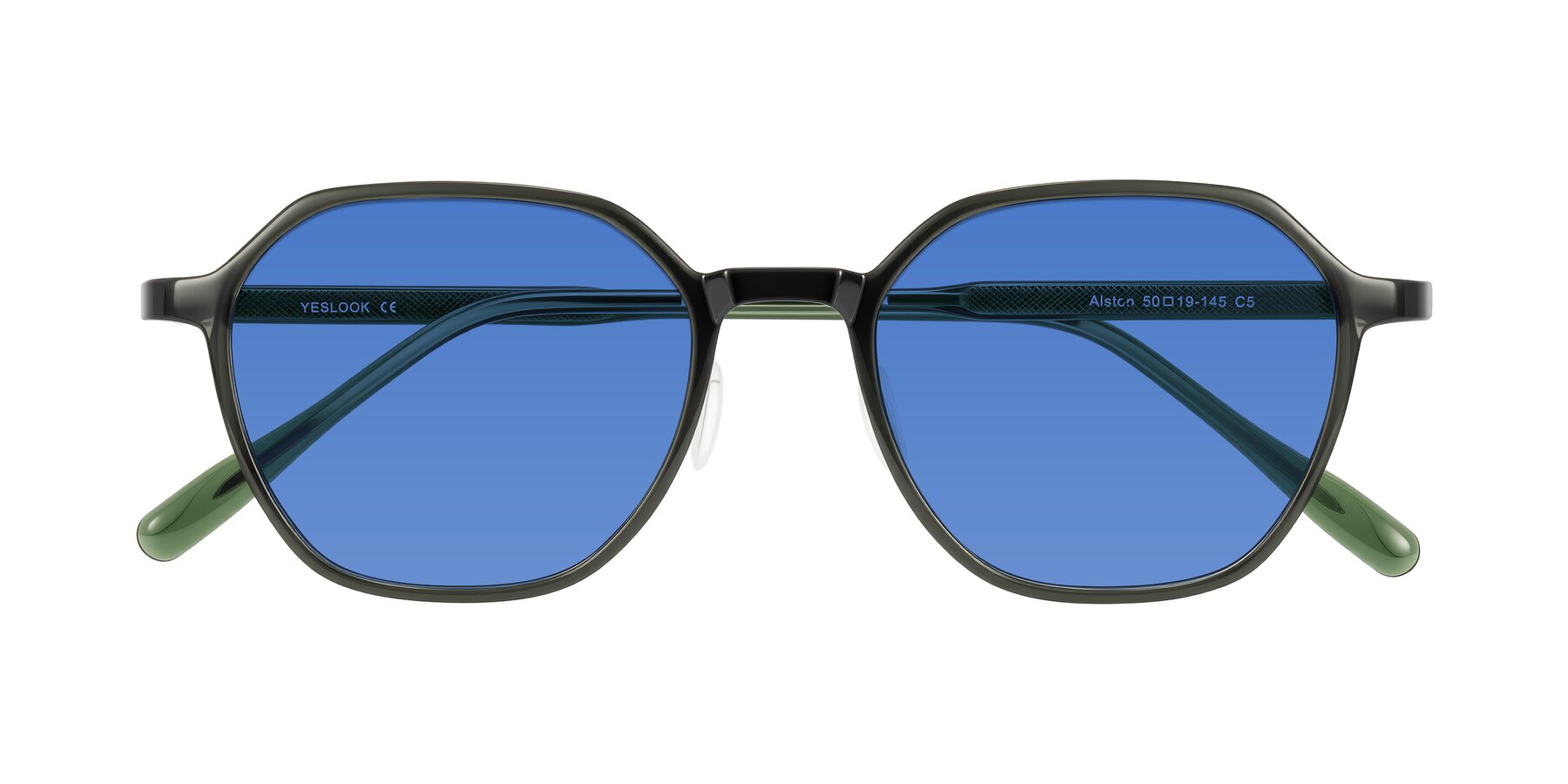 Folded Front of Alston in Dark Green with Blue Tinted Lenses