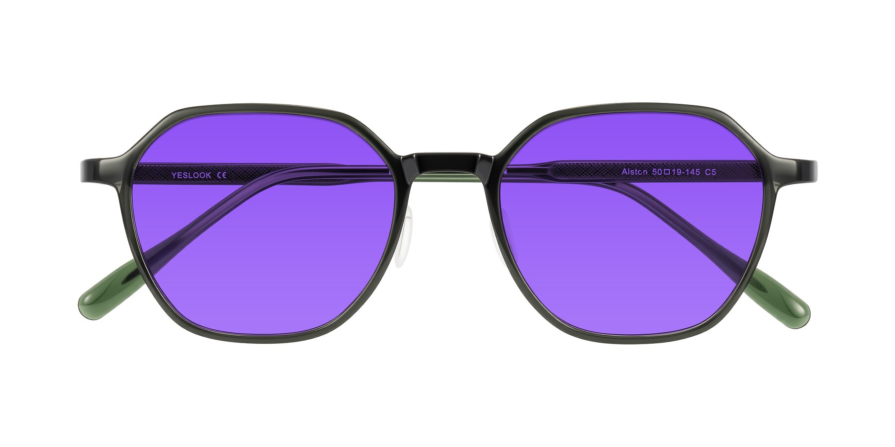 Folded Front of Alston in Dark Green with Purple Tinted Lenses