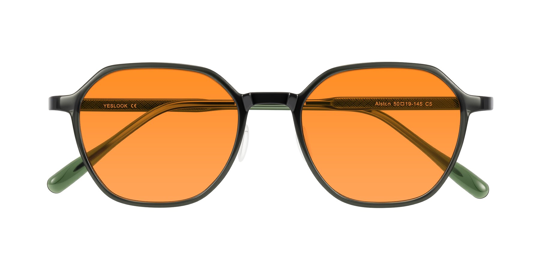 Folded Front of Alston in Dark Green with Orange Tinted Lenses