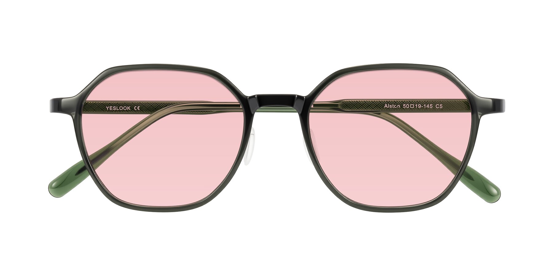 Folded Front of Alston in Dark Green with Light Garnet Tinted Lenses