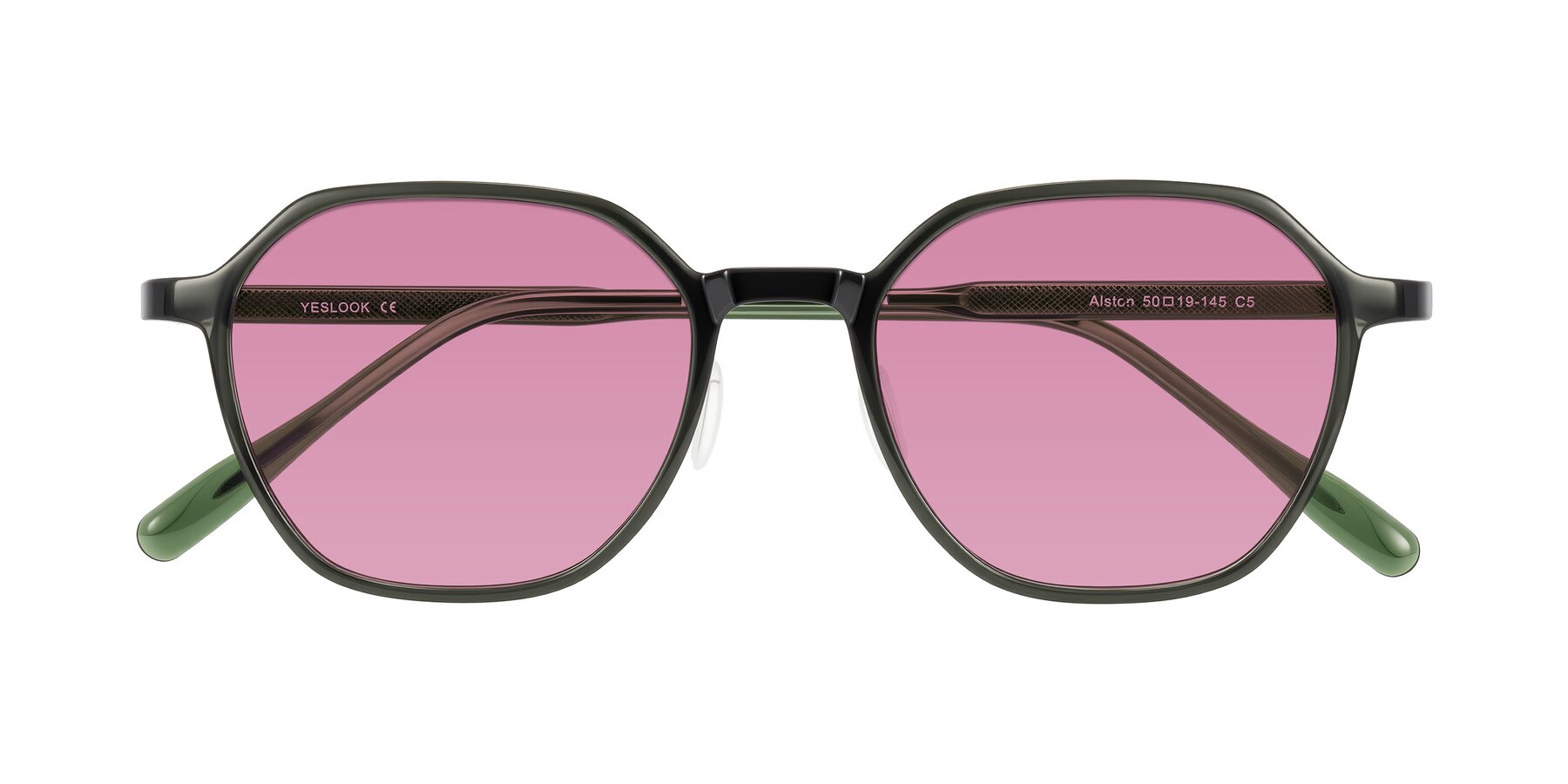 Folded Front of Alston in Dark Green with Medium Wine Tinted Lenses