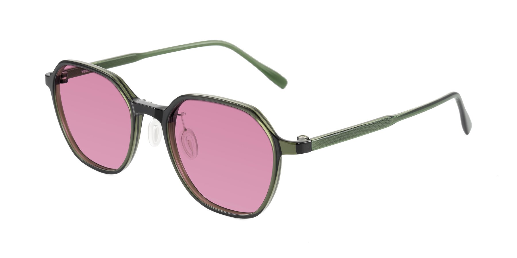 Angle of Alston in Dark Green with Medium Wine Tinted Lenses