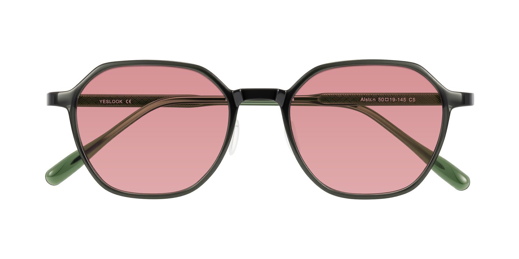Folded Front of Alston in Dark Green with Medium Garnet Tinted Lenses