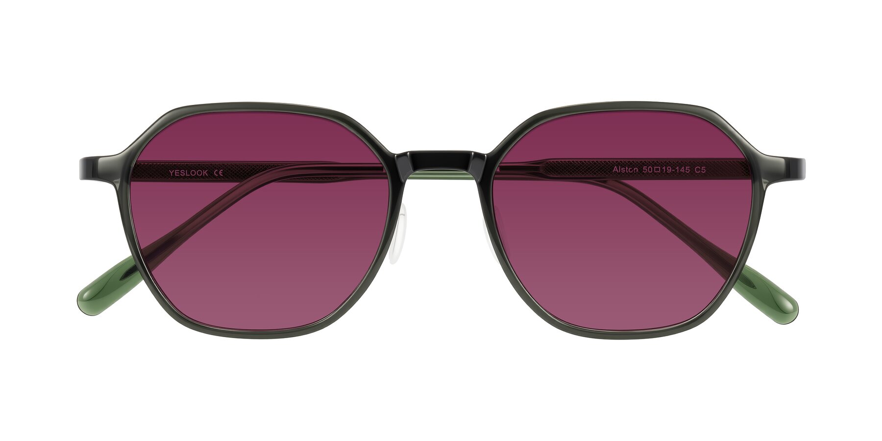 Folded Front of Alston in Dark Green with Wine Tinted Lenses