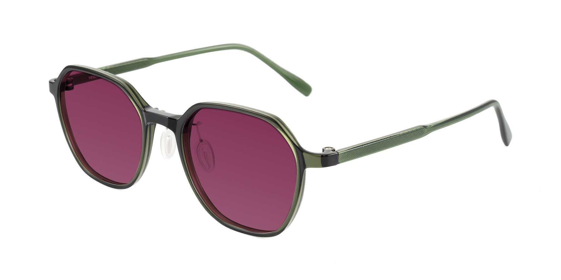 Angle of Alston in Dark Green with Wine Tinted Lenses