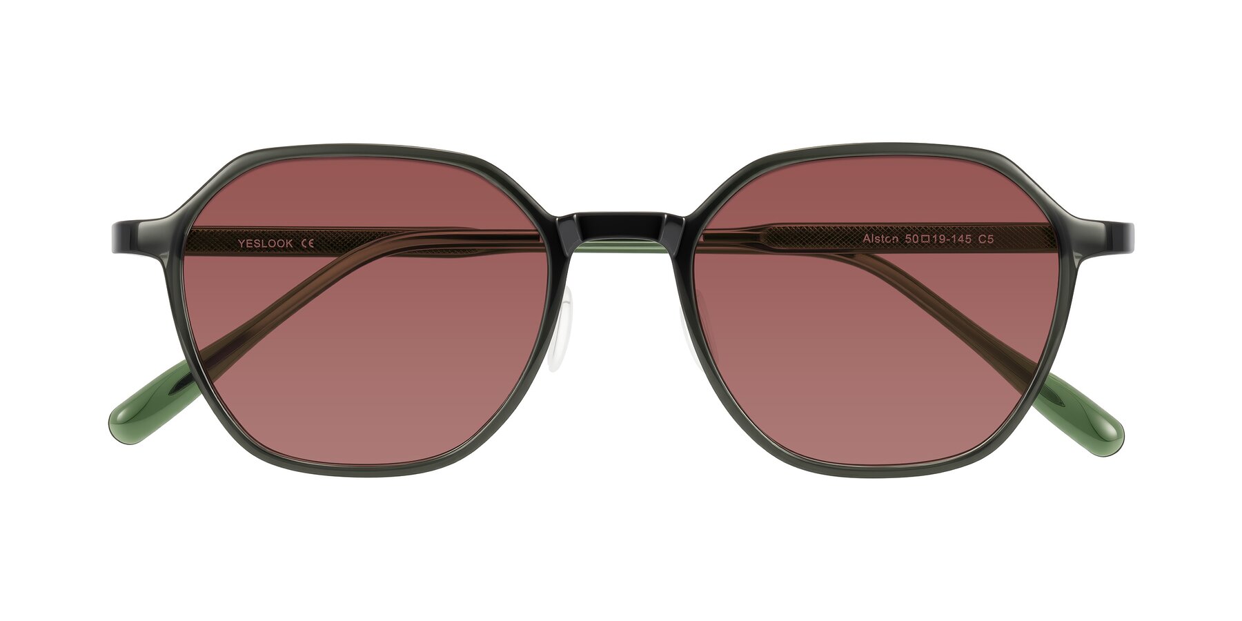 Folded Front of Alston in Dark Green with Garnet Tinted Lenses