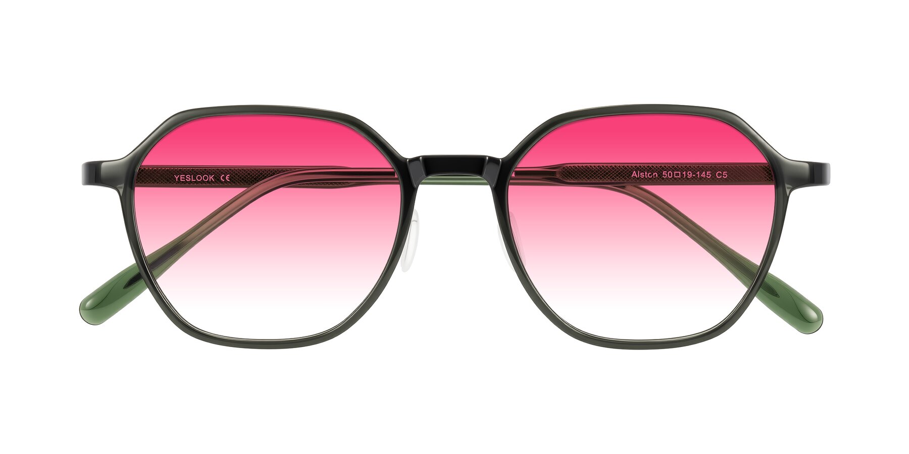 Folded Front of Alston in Dark Green with Pink Gradient Lenses