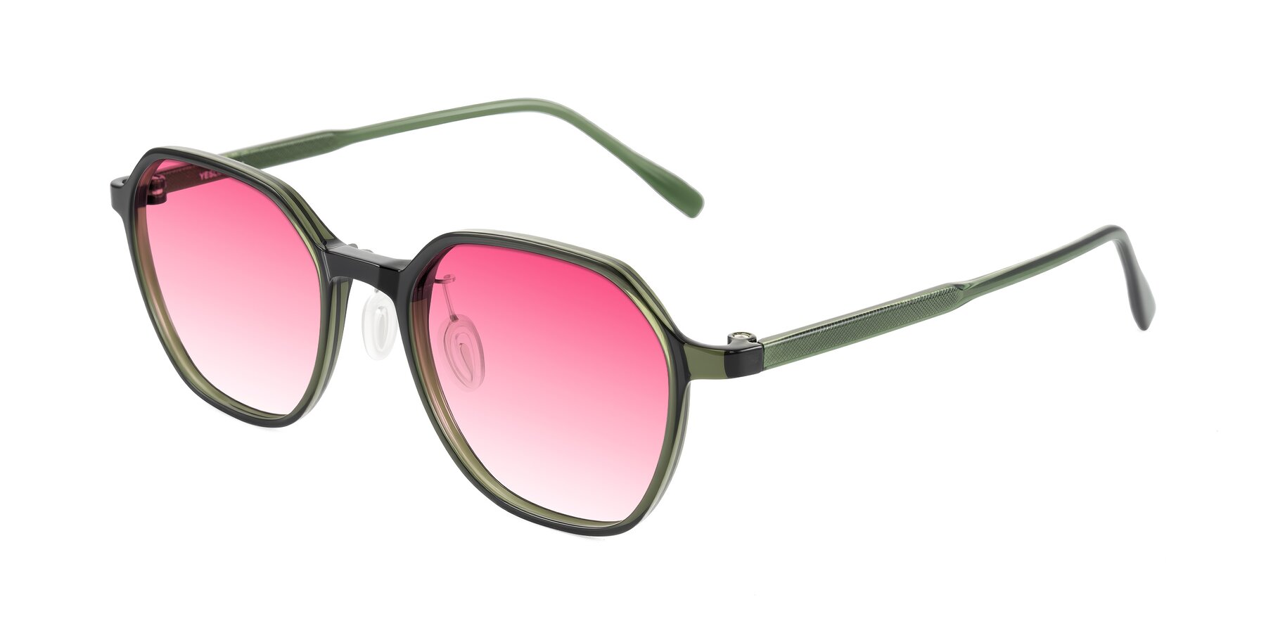 Angle of Alston in Dark Green with Pink Gradient Lenses