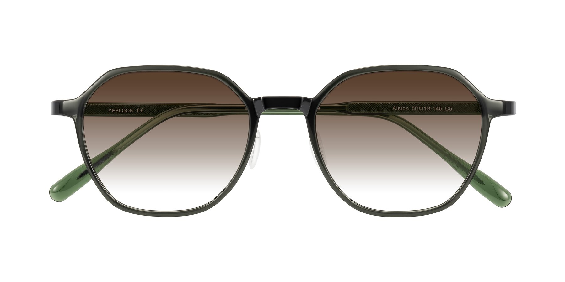 Folded Front of Alston in Dark Green with Brown Gradient Lenses