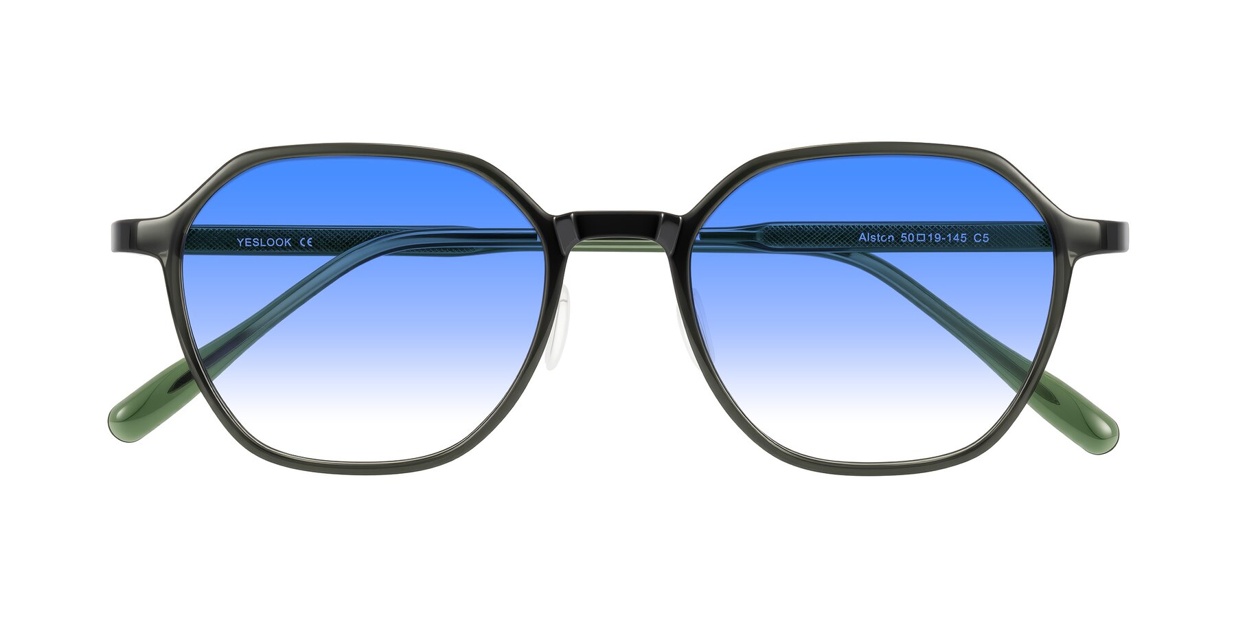 Folded Front of Alston in Dark Green with Blue Gradient Lenses