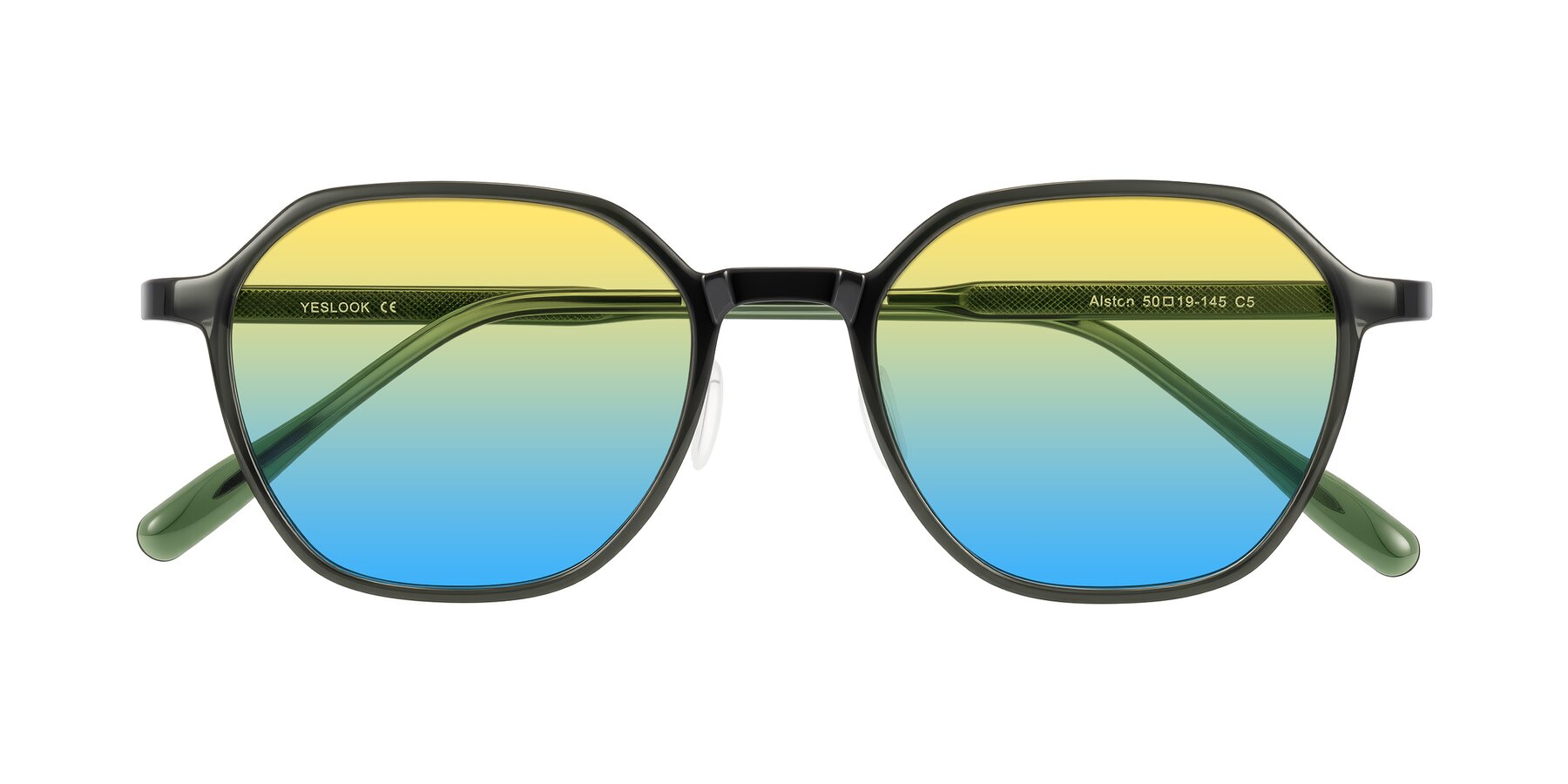 Folded Front of Alston in Dark Green with Yellow / Blue Gradient Lenses