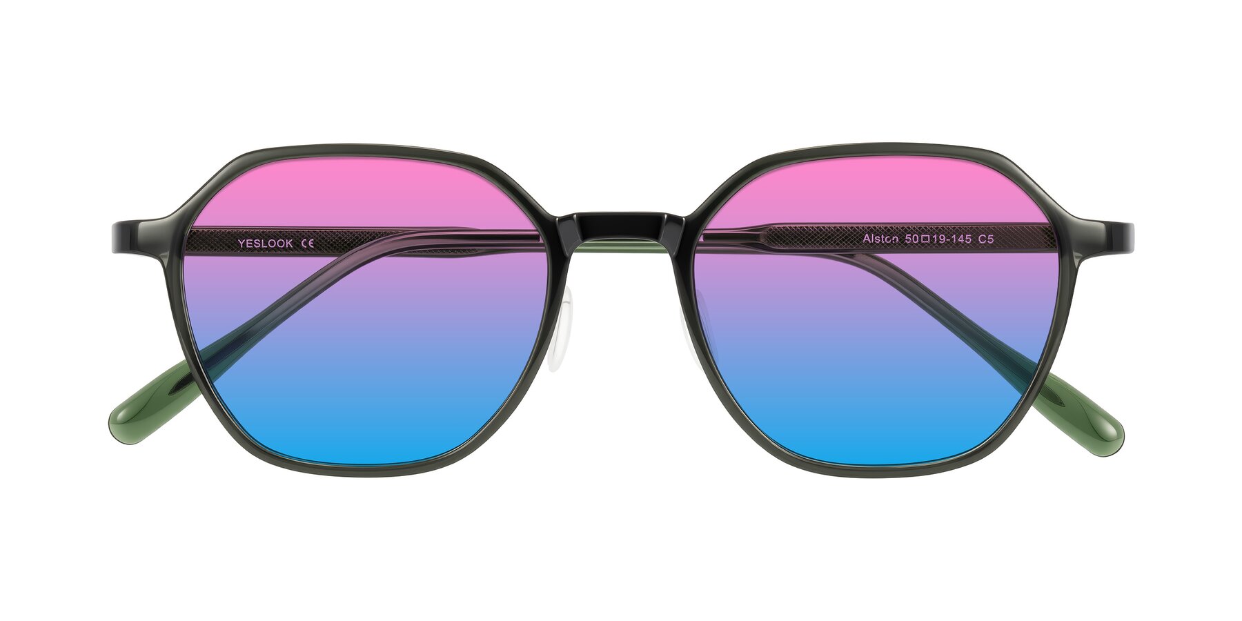 Folded Front of Alston in Dark Green with Pink / Blue Gradient Lenses