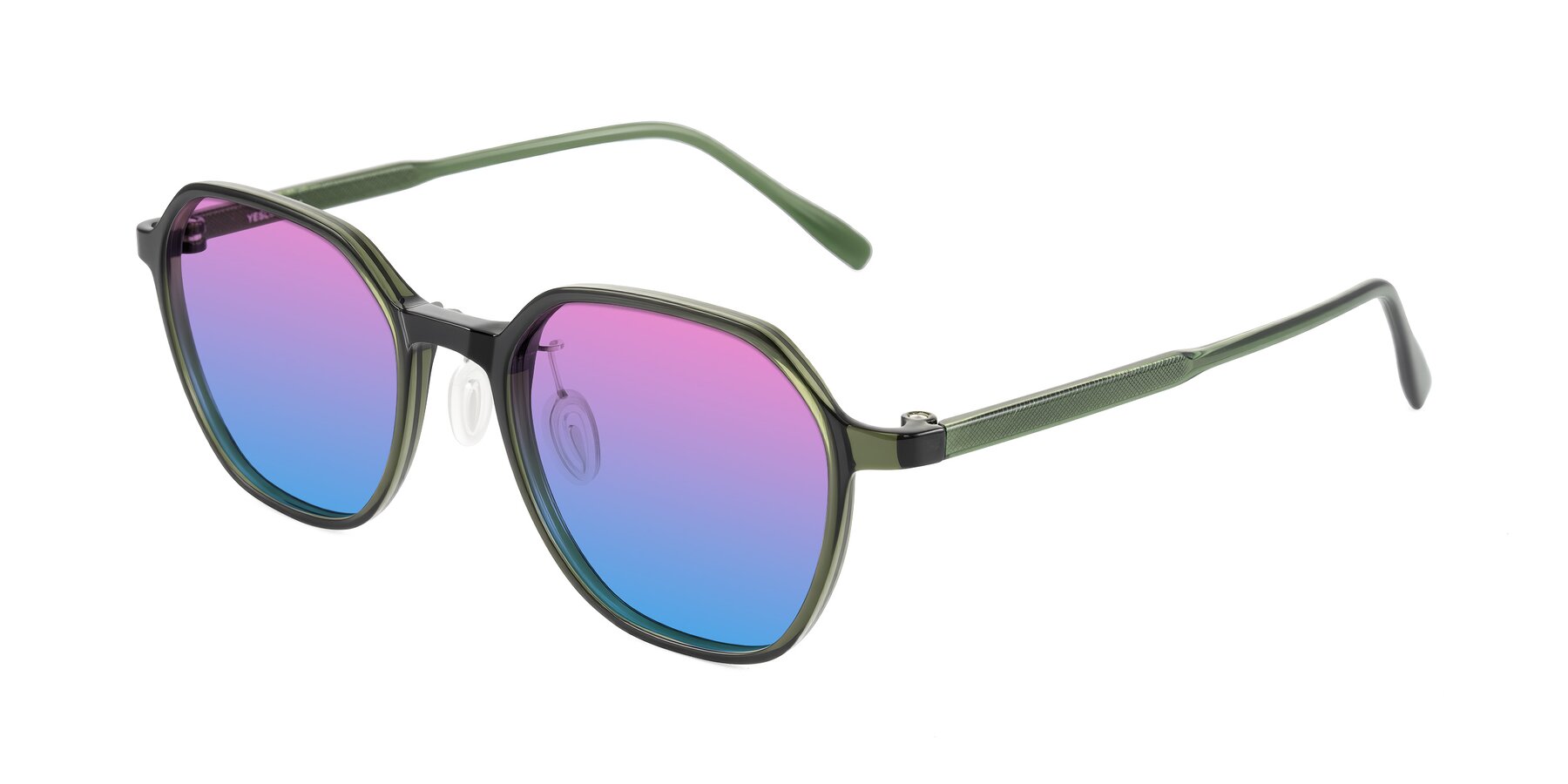 Angle of Alston in Dark Green with Pink / Blue Gradient Lenses